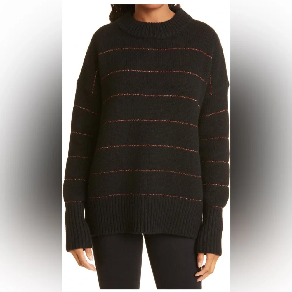 45% off! La Ligne Marin Wool & Cashmere Black and Copper Striped Sweater - Picture 1 of 7